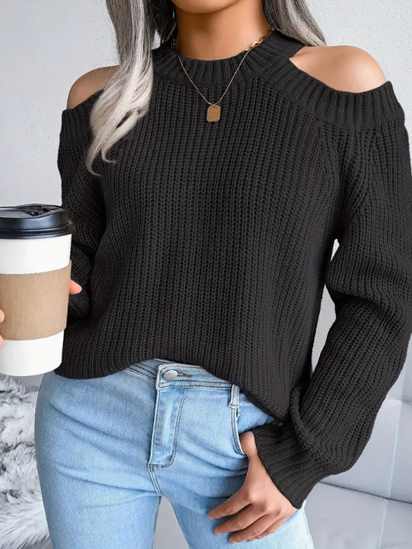 Pull tricoté pour femmes avec épaules dénudées et texture côtelée Chic & Stil