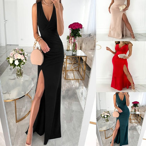 Elegant evening dress for ladies with high slit Lune London