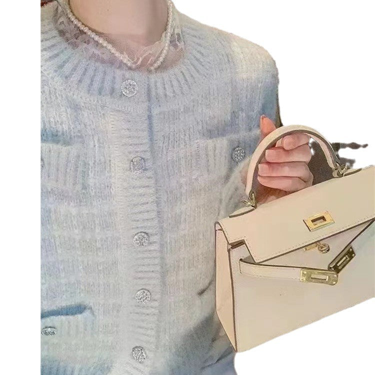 Ladies soft structured knit jacket with button detail and pockets Lune London