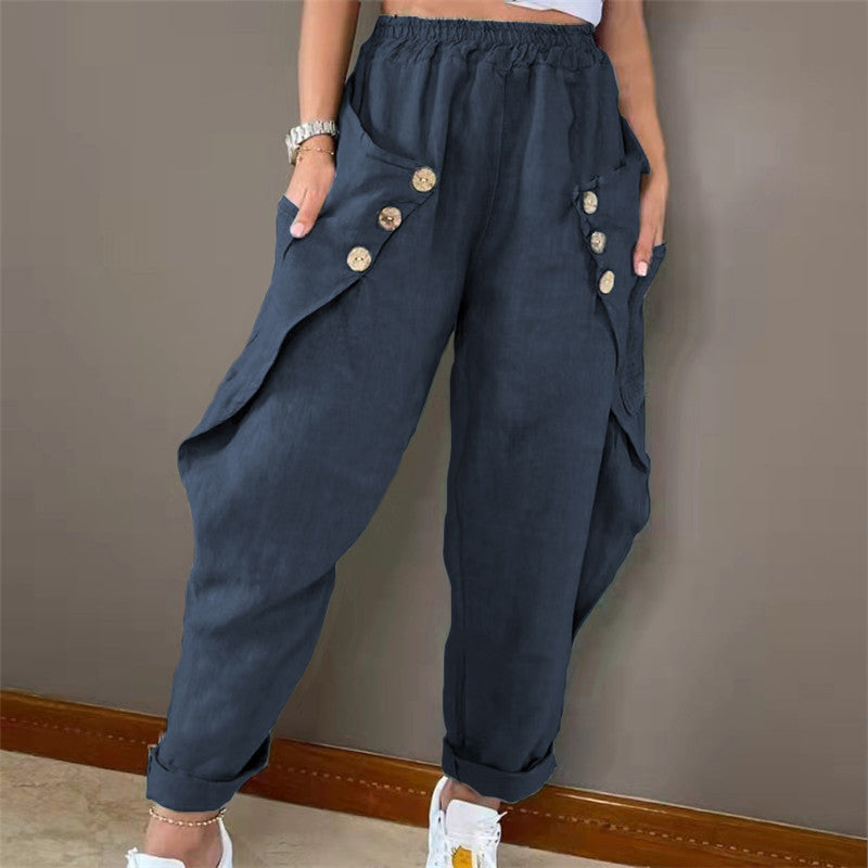 Ladies casual culotte with decorative button details Lune London