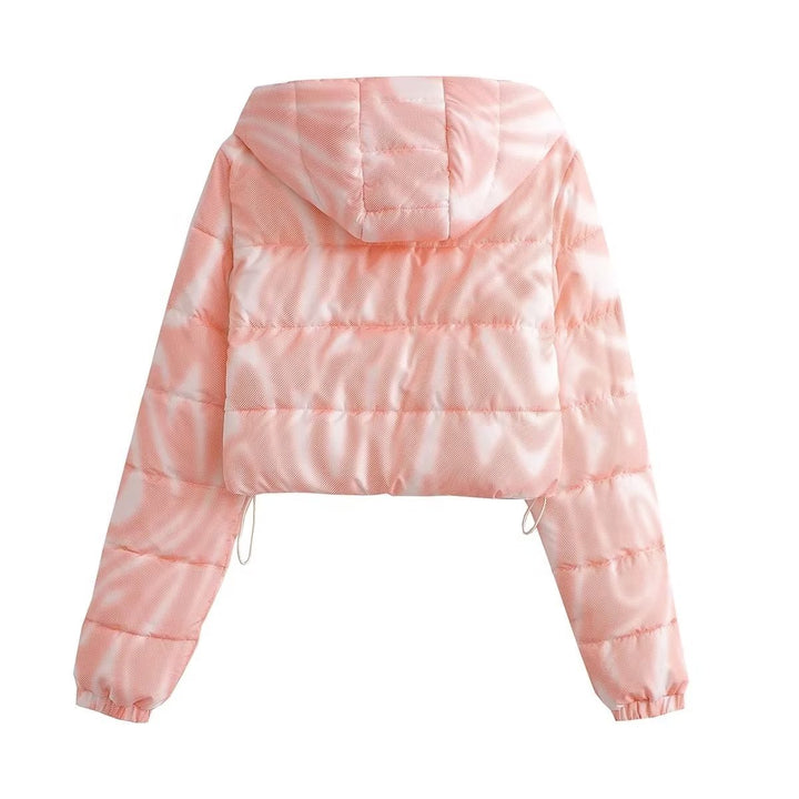 Cropped transition jacket for women with a modern geometric print and practical pockets Lune London