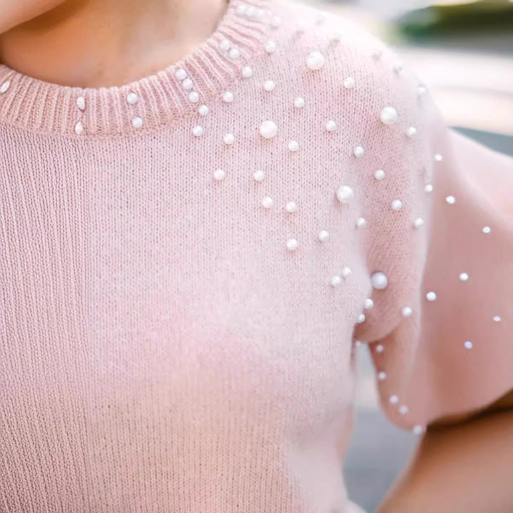 Ladies Elegant Knit Sweater with Bead Appliqués Lune London