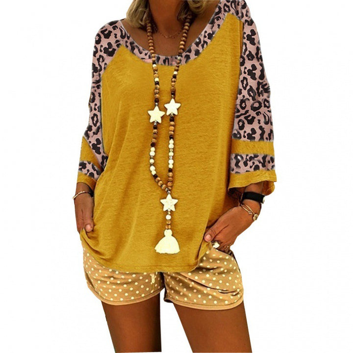 Women Casual top with leopard sleeves and round collar Lune London