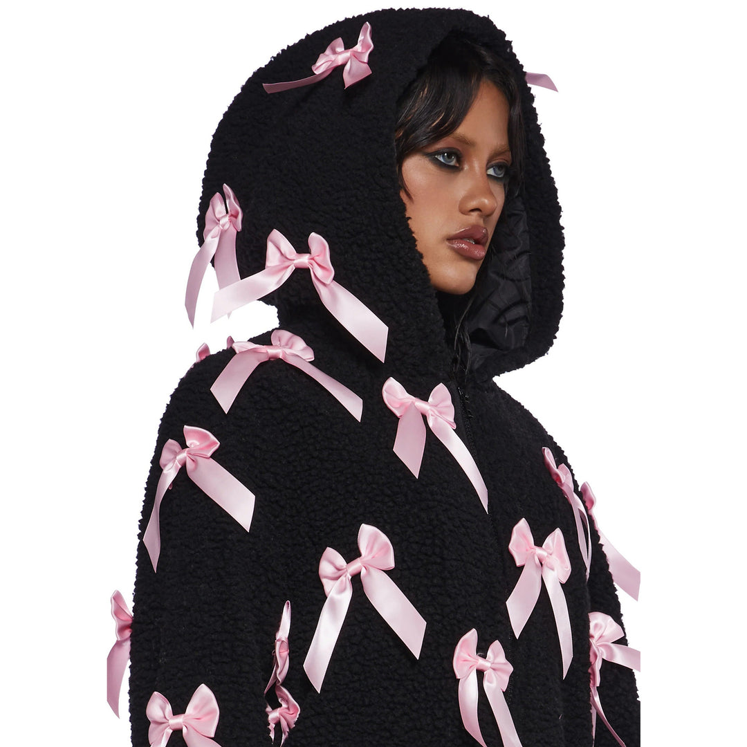 Fleece jacket for women with elaborate satin bows Lune London