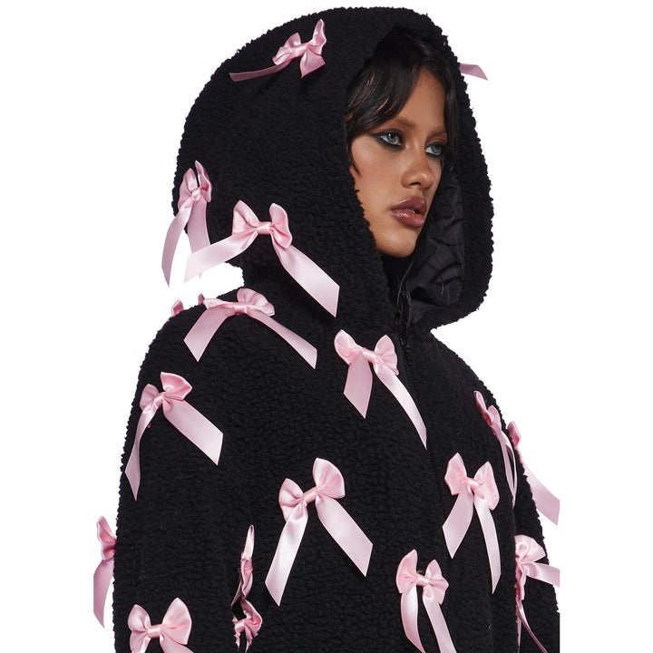 Fleece jacket for women with elaborate satin bows Lune London