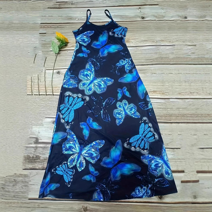 Maxi dress for women with a sparkling butterfly design and practical pockets Lune London