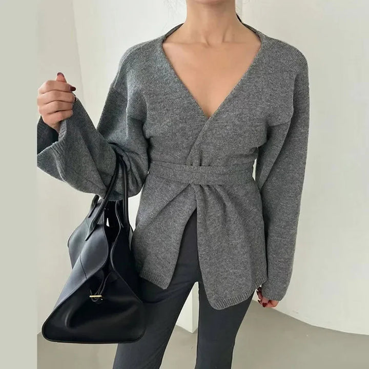 Women Elegant knit coat with wrap design Lune London