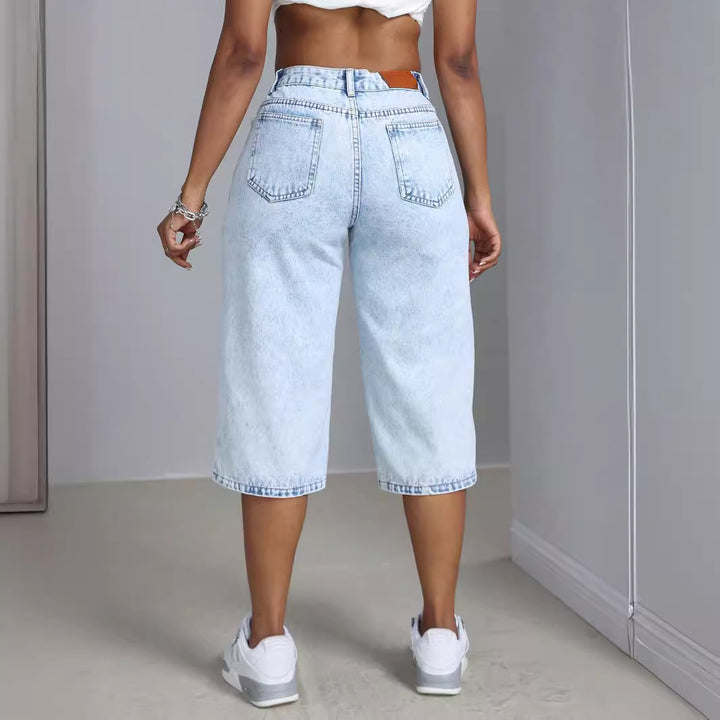 Wide denim culottes for ladies with trendy wash effect Lune London