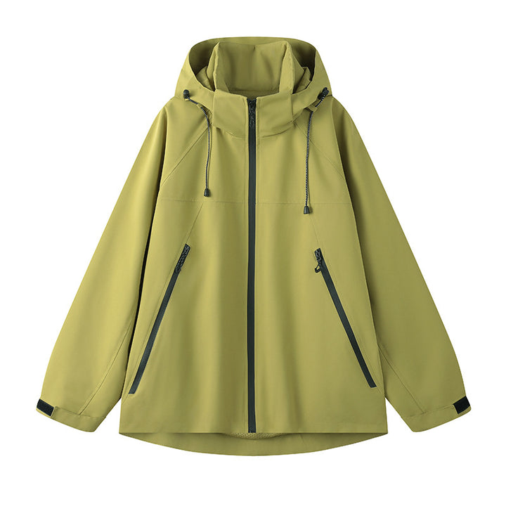 Technical jacket for women with adjustable hood and functional zip pockets Lune London