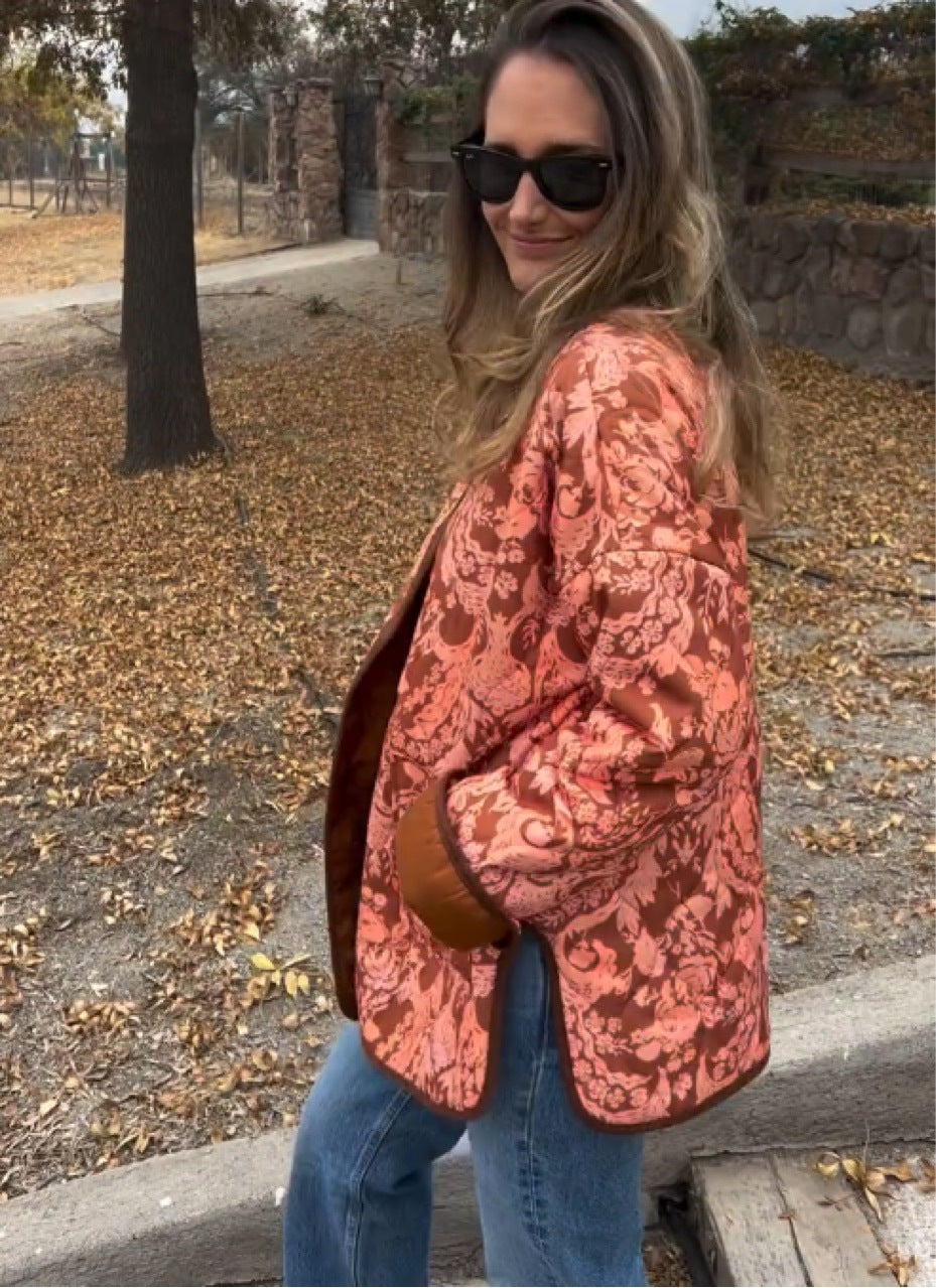 Trendy women's bomber jacket in ethnic chic style