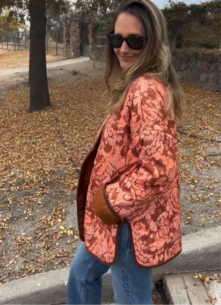 Trendy women's bomber jacket in ethnic chic style