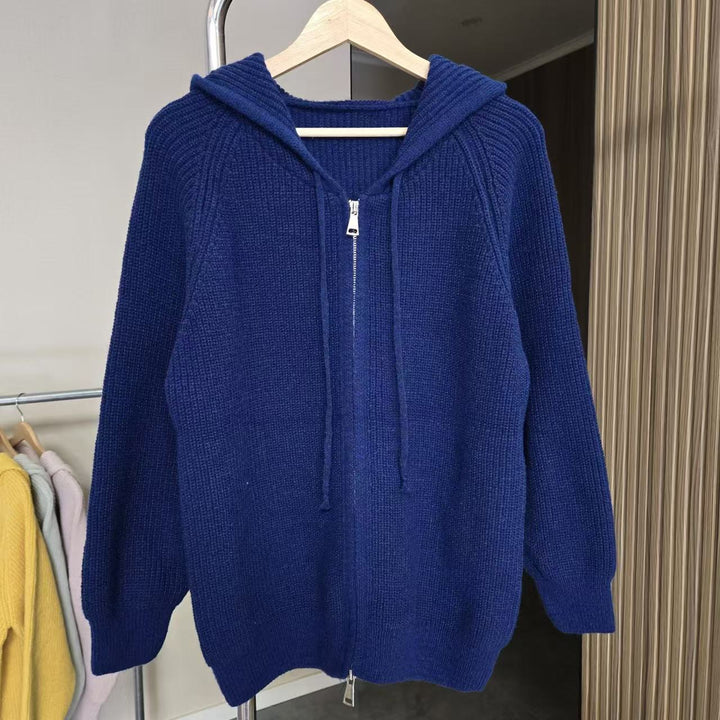 Ladies comfortable knit hoodie with full zip and drawstring Lune London