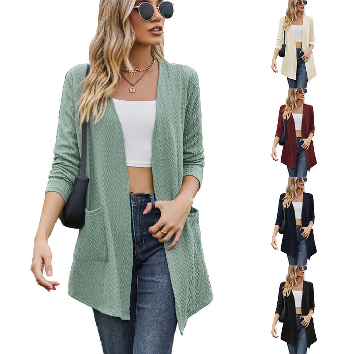 Knitted jacket for women with open front and integrated pockets Lune London