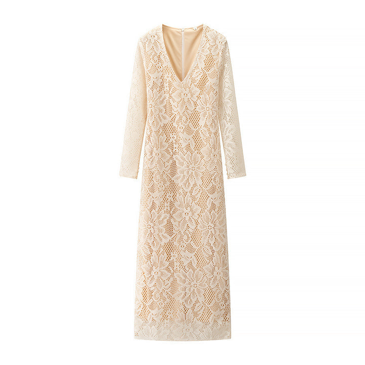 Lace dress for women with V-neck and long sleeves Lune London