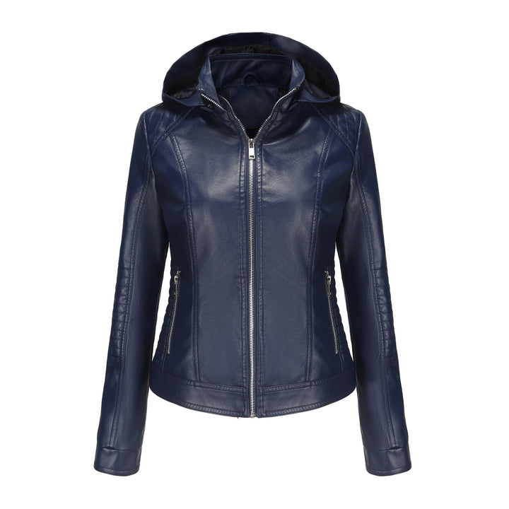 High-quality synthetic leather hooded jacket for women Lune London