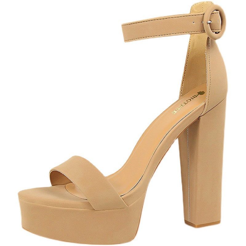 High heel sandals for women with adjustable ankle strap and thick sole Lune London