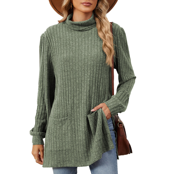 Ladies elegant top in structured knit with high collar and side pockets Lune London