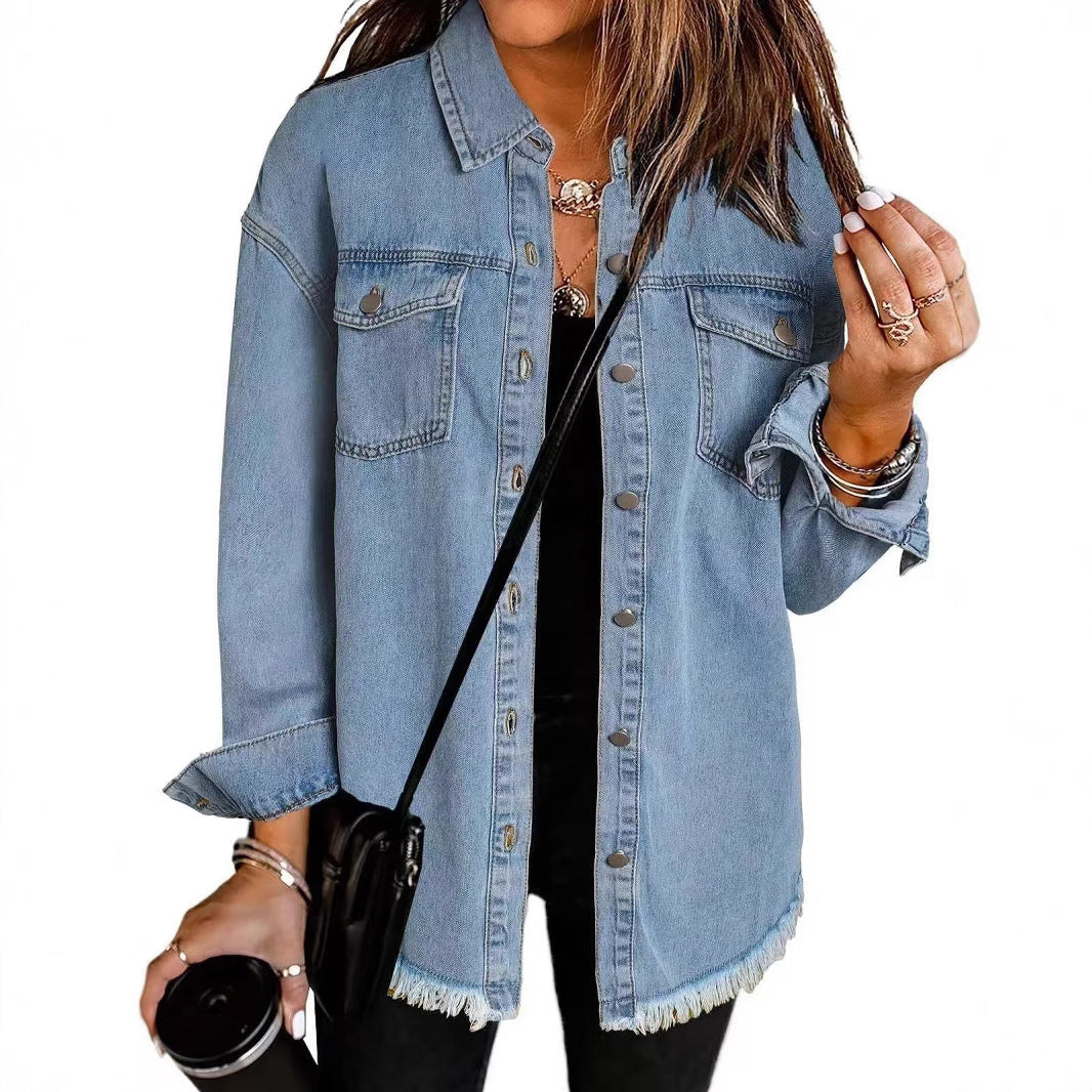 Women's Oversized Denim Shirt with Fringes Lune London