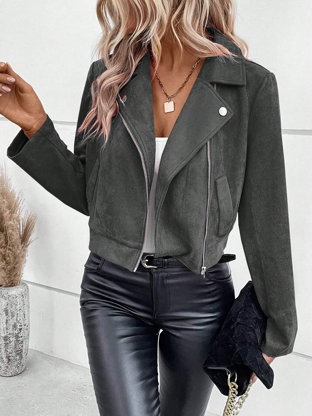Ladies Elegant Biker Jacket in Faux Leather Lune London