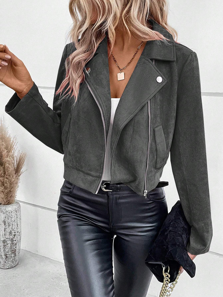 Ladies Elegant Biker Jacket in Faux Leather Lune London