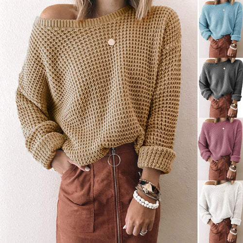 Women loose knit sweater with spiral structure and wide neckline Lune London