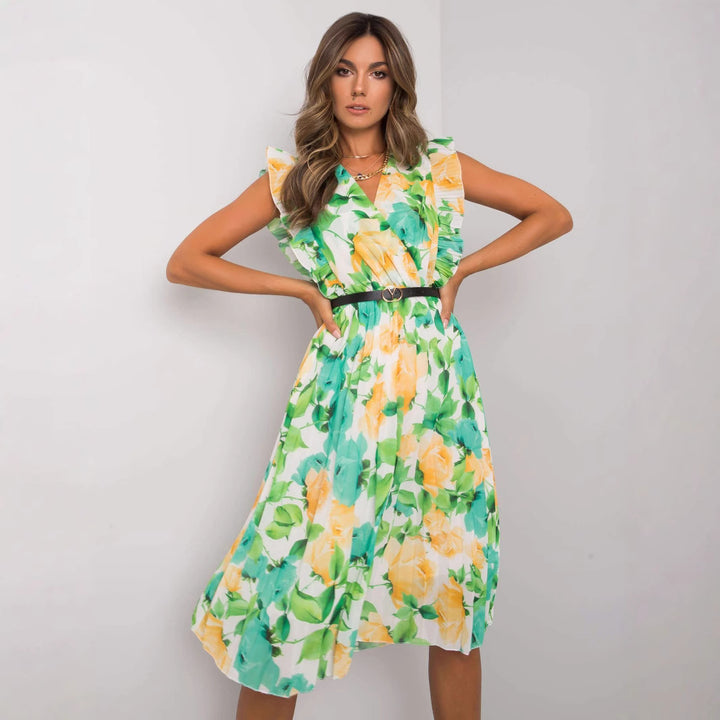 Lune London Floral Pattern Ruffle Midi Dress for Ladies