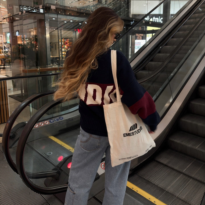 Sporty knitted sweater for women with creative graphic design and loose fit Lune London