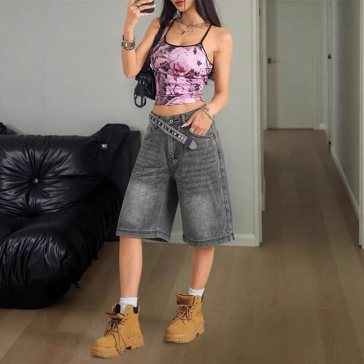 Women's casual denim shorts with high waist and wide cut Lune London