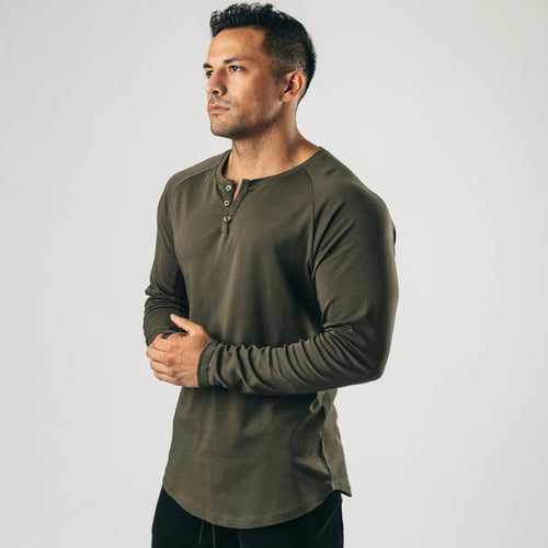 Men's Long Sleeve Henley T-shirt with a high-quality cotton blend and a buttoned collar Lune London