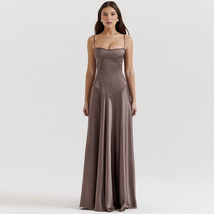 Lune London | Evening Dress Satin Shine Spaghetti Straps Backless Slim Fit Elegant Dress