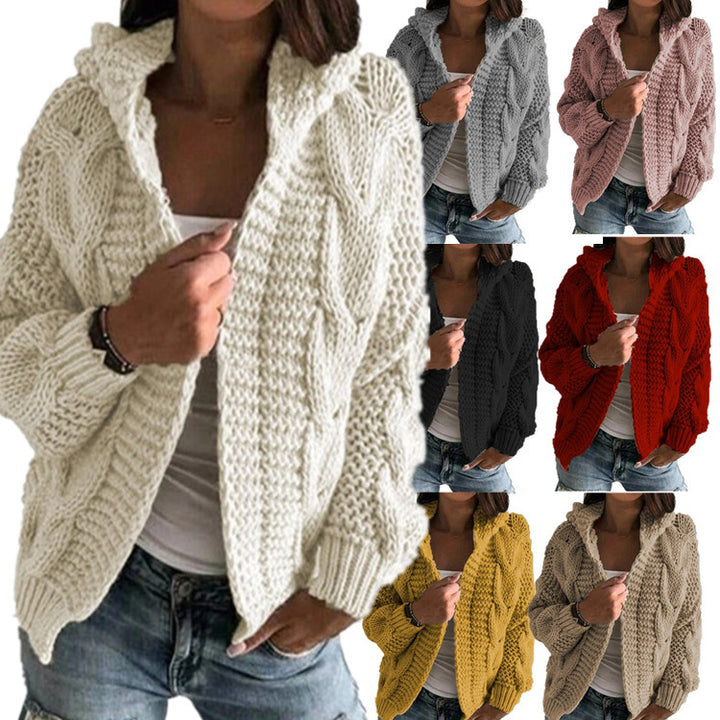 Ladies chunky knit cardigan with open collar and voluminous sleeves Lune London