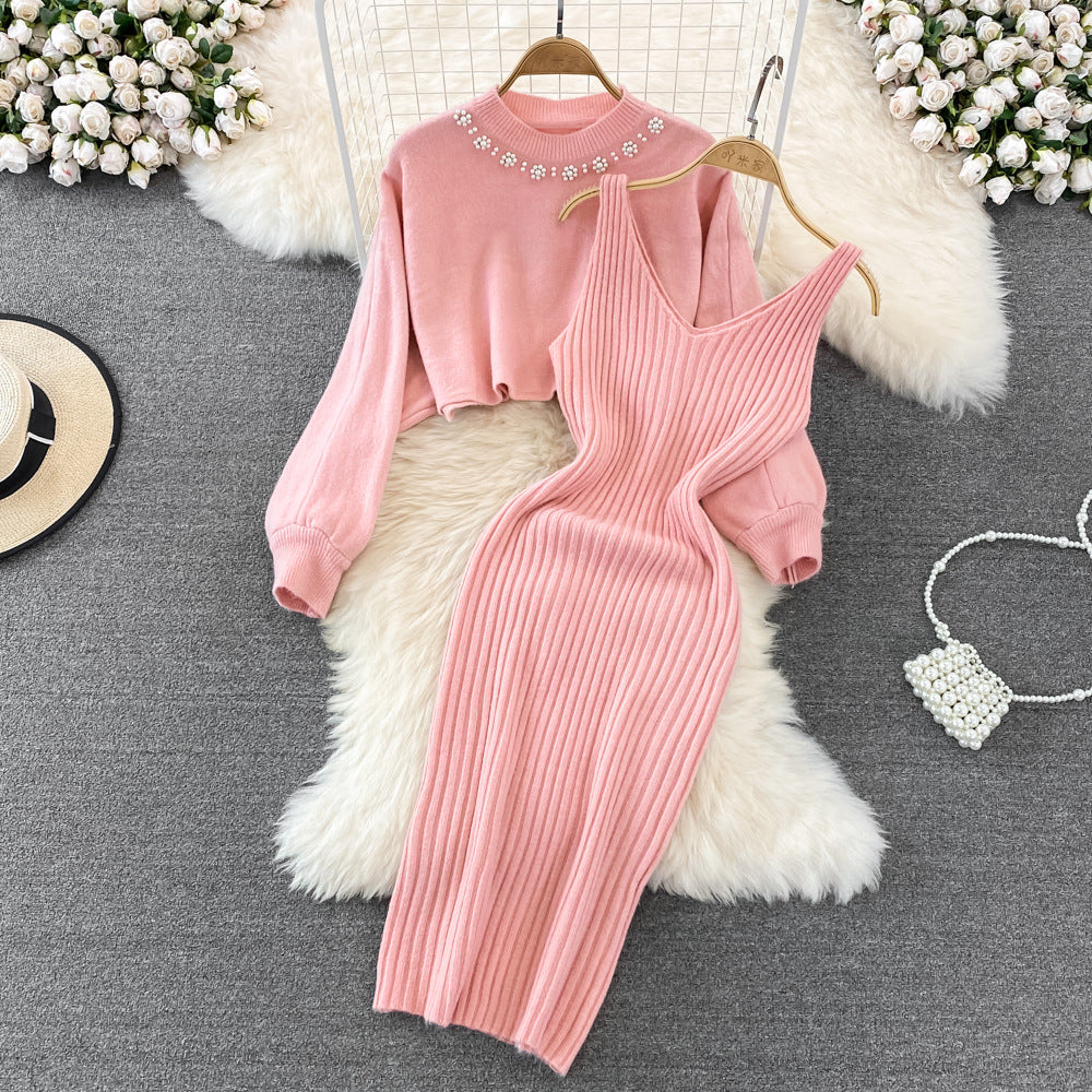 Knitted dress for women with modern V-neck and casual short sweater Lune London