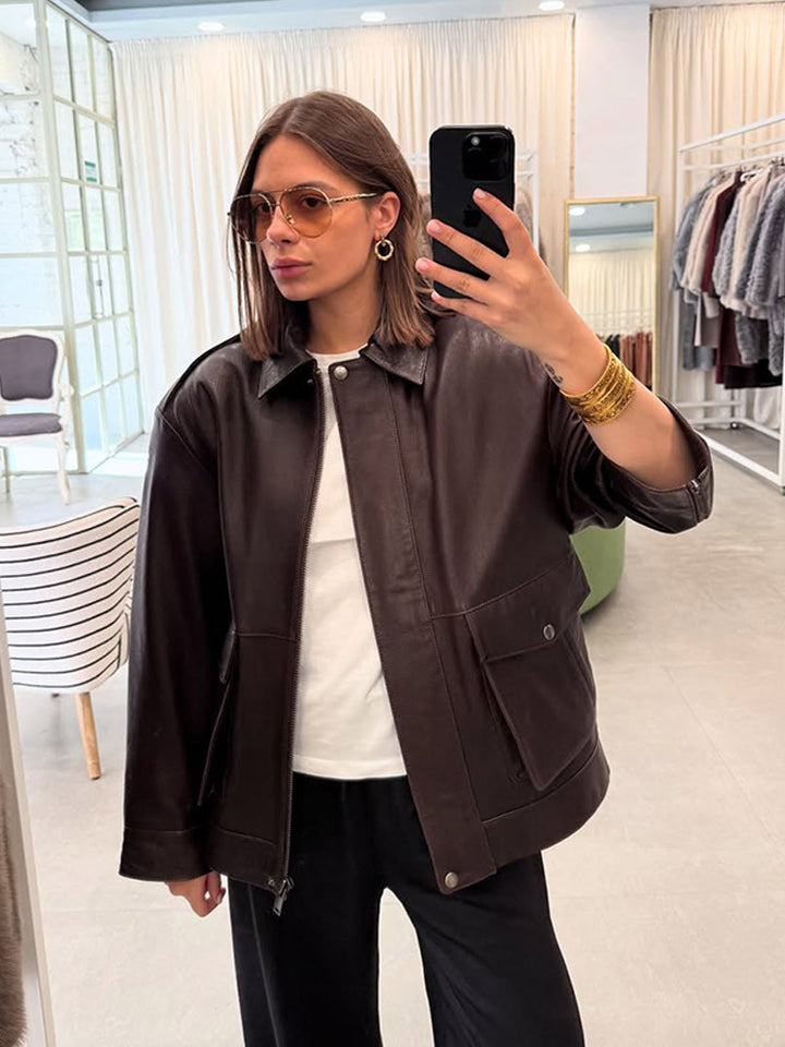 Stylish leather jacket for women with practical pockets and a modern cut Lune London