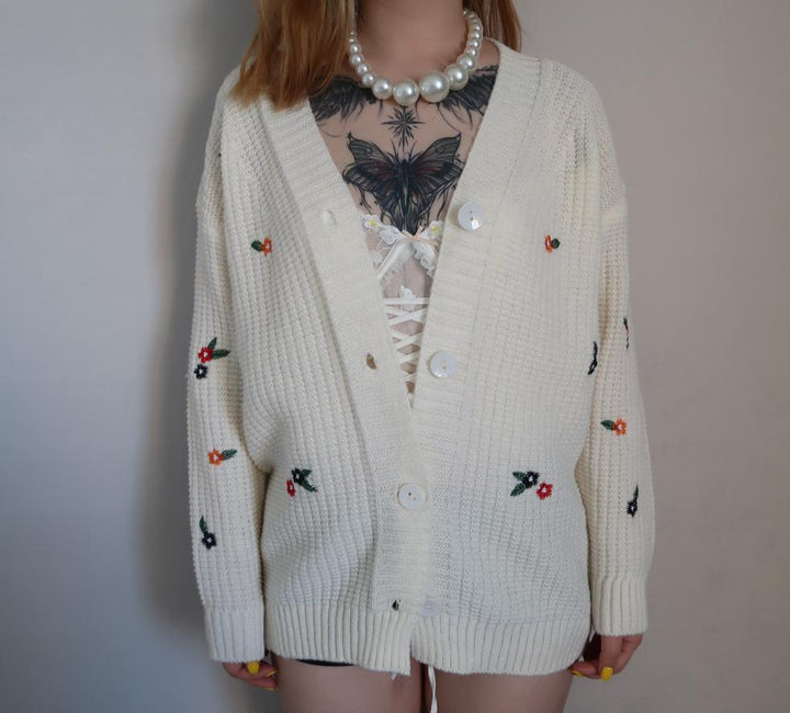 Women's knitted jacket with colorful floral embroidery Lune London