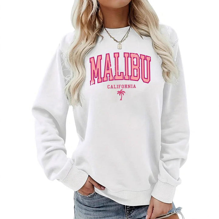 Sweat-shirt pour femme avec lettrage Malibu vif et coupe décontractée Chic & Stil