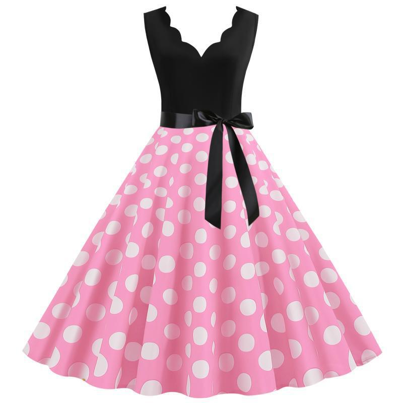 Robe swing pour femmes avec décolleté en V profond et motif à pois délicat Chic & Stil