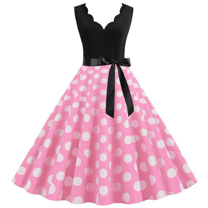 Robe swing pour femmes avec décolleté en V profond et motif à pois délicat Chic & Stil