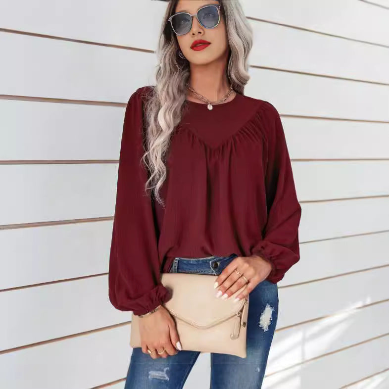 Casual blouse for women with flared sleeves and a fine ribbed texture Lune London
