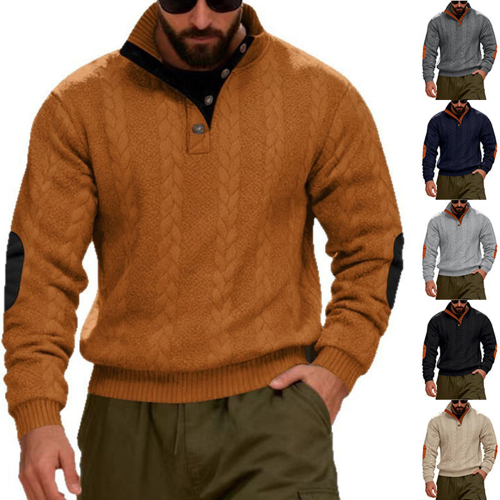 Structured knit sweater for men with high collar and snap button details Lune London