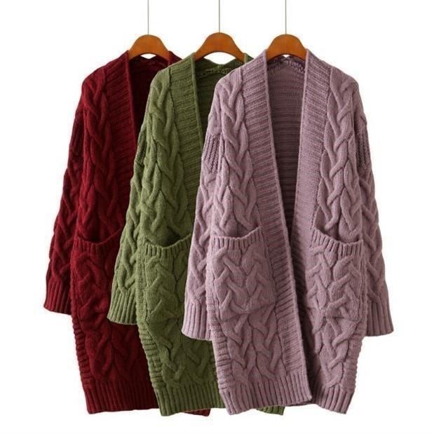 Women’S Cardigan with Chunky Cable Pattern and Pockets Lune London
