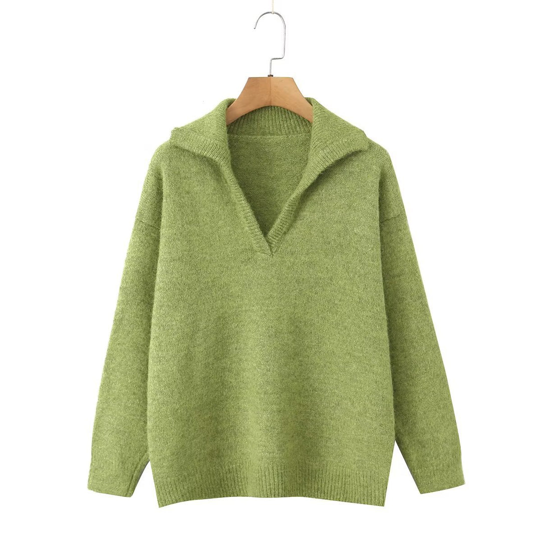 Pull-over tricot décontracté pour femmes avec col montant et col en V Chic & Stil