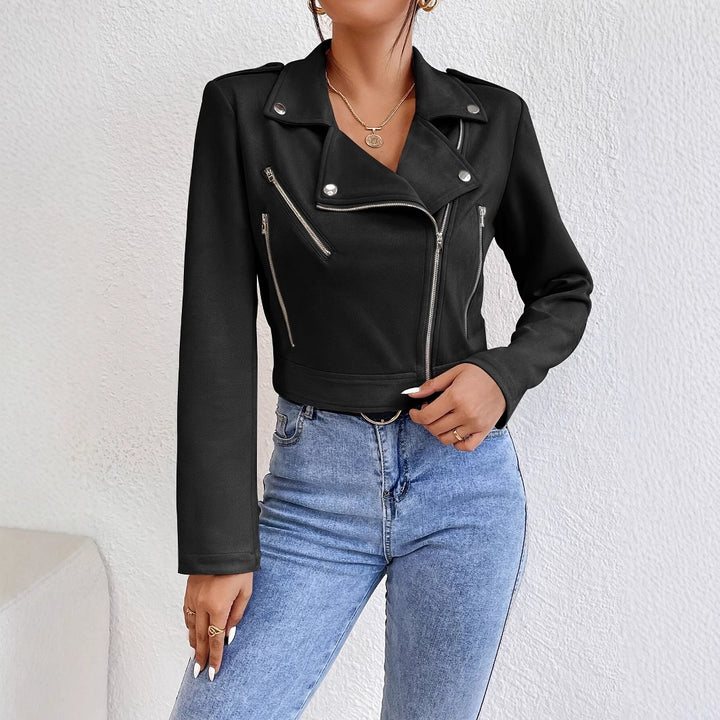 Women’s faux leather biker jacket with attractive zip details and a modern fit Lune London