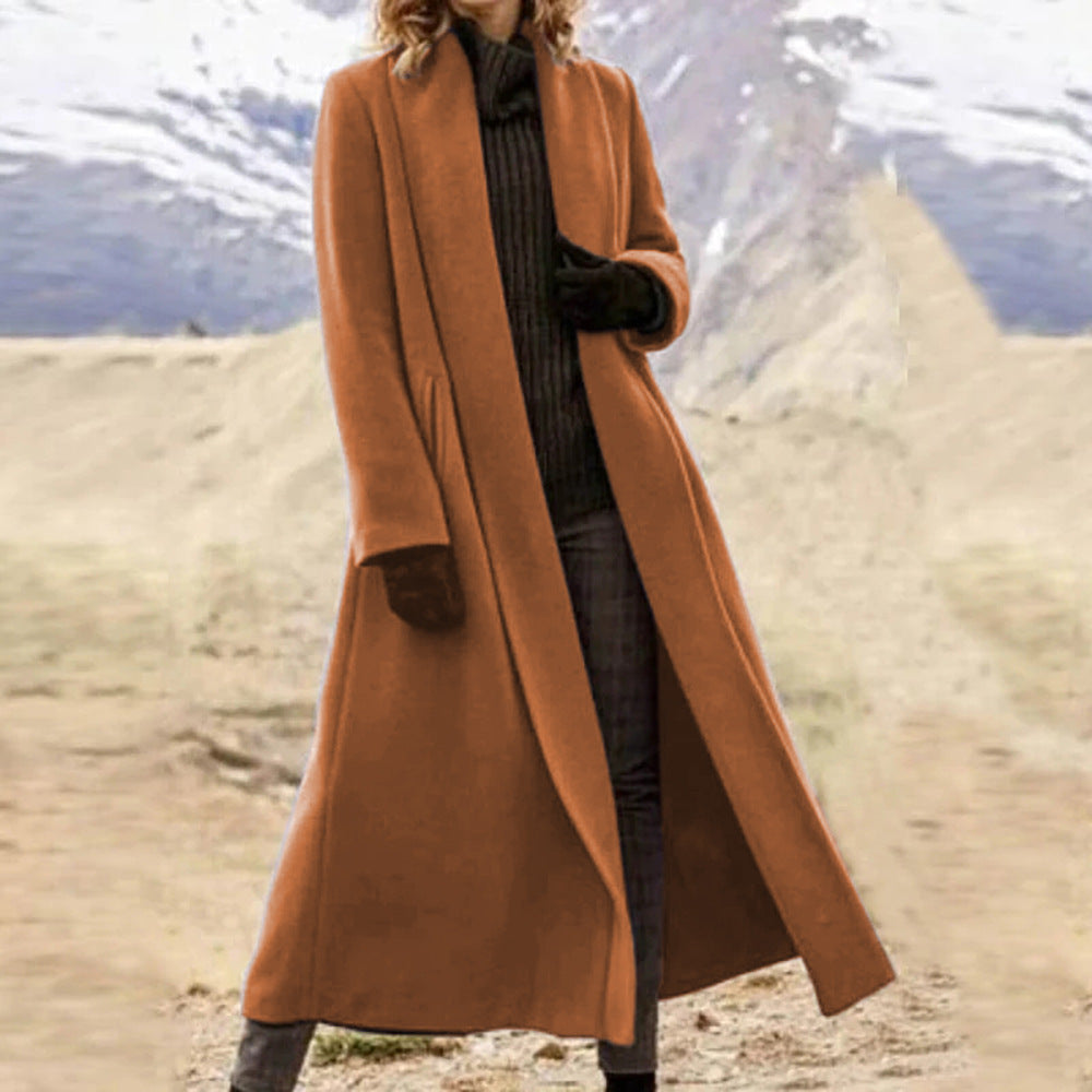 Long wool coat for women with a minimalist design and high collar Lune London