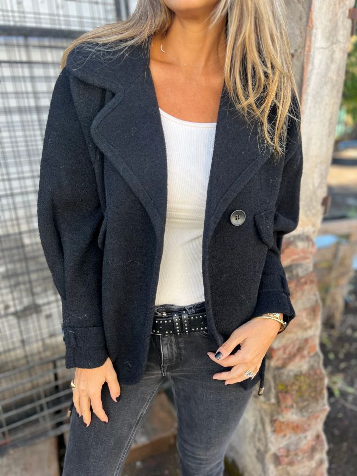 Oversized night jacket for women in soft wool blend with practical pockets Lune London