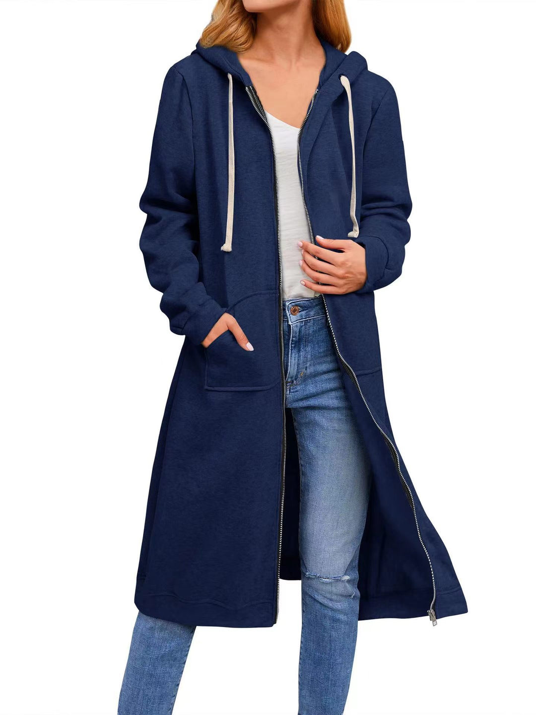Long hoodie jacket for women in comfortable sweatshirt material with pockets Lune London