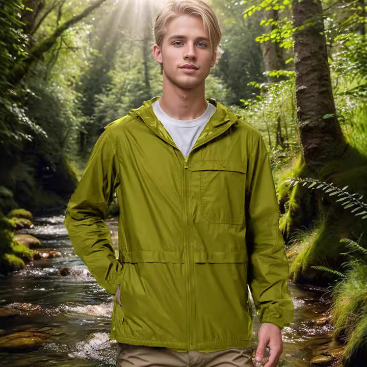 Lightweight outdoor jacket for men with adjustable hood and functional pockets Lune London