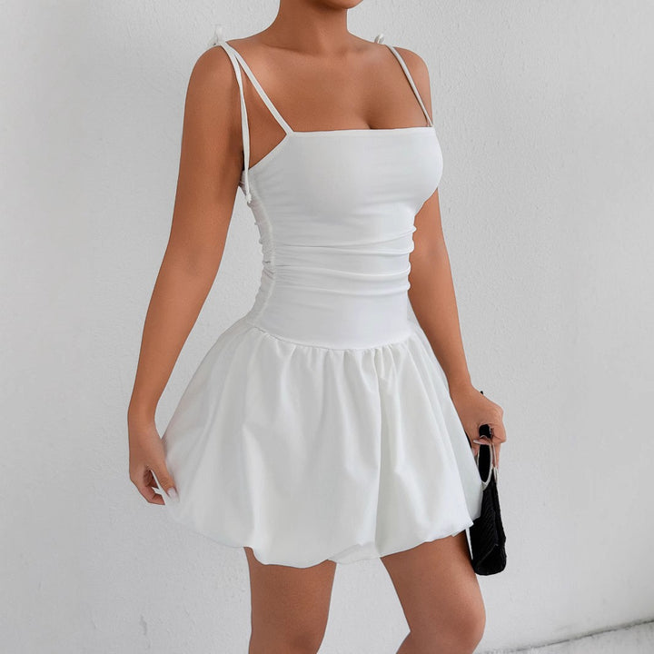 Women's playful mini dress with spaghetti straps and gathered skirt Lune London