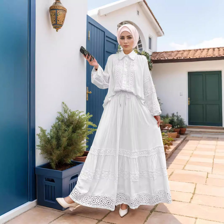 Ensemble de blouse brodée de fleurs et de jupes maxi Chic & Stil pour femmes