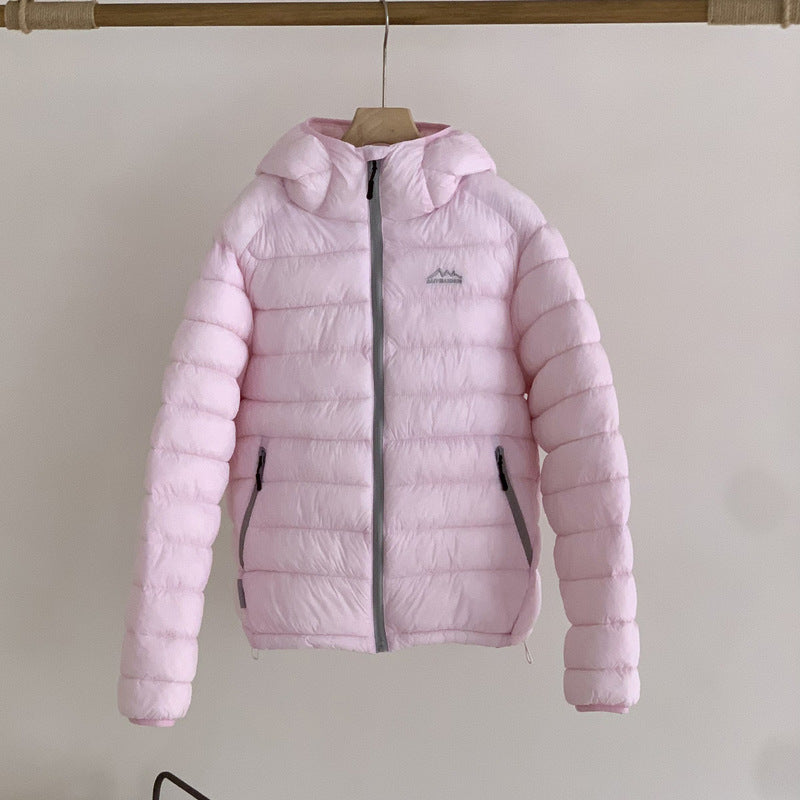 Ladies ultralight down jacket with removable hood and elastic hem Lune London