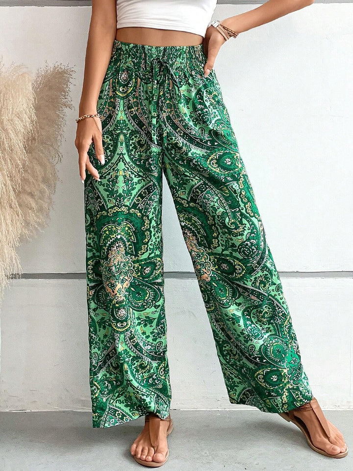 Wide Palazzo Pants for Women with an Elegant Paisley Pattern Lune London